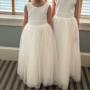 Little Girl Dress White Dress with Pearls
